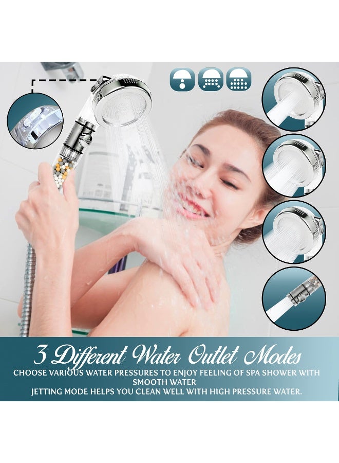 Chabeia Filtered Shower Head for Hard Water with Stop, High Pressure 3-Mode Shower Heads Built-in Power Spray to Clean Corner, Tub & Pets, Water Softener Handheld Shower to Remove Chlorine & Fluoride - Image 4