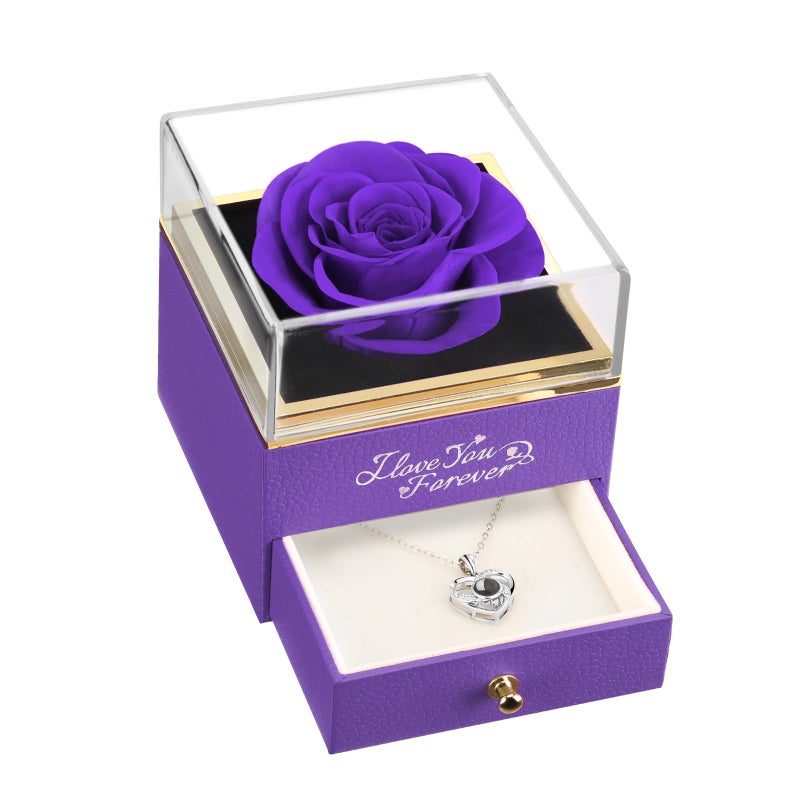 ASELFAD Preserved Real Purple Rose Gifts for Mothers Day Forever Flowers Gifts for Mom Grandma Girlfriend Wife Christmas Valentines Sweetest Day Gifts Anniversary or Birthday Gifts for Women