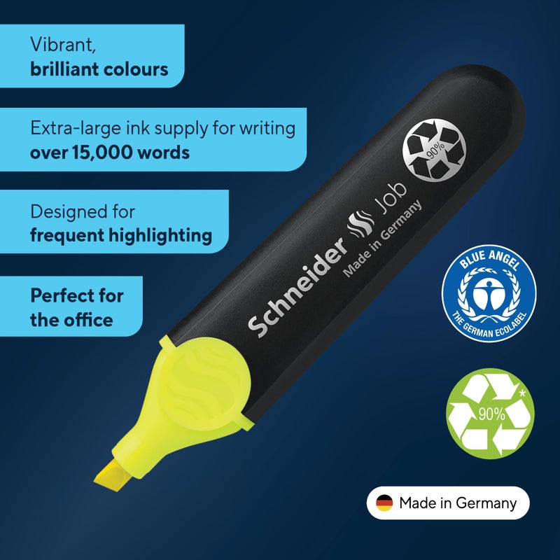Schneider أقلام تمييز شنايدر، طرف مائل، 1 + 5 مم، أسطوانة سوداء، ألوان حبر متنوعة، عبوة من 4 أقلام تمييز: برتقالي، أخضر، وردي، أصفر (1500) - Image 3