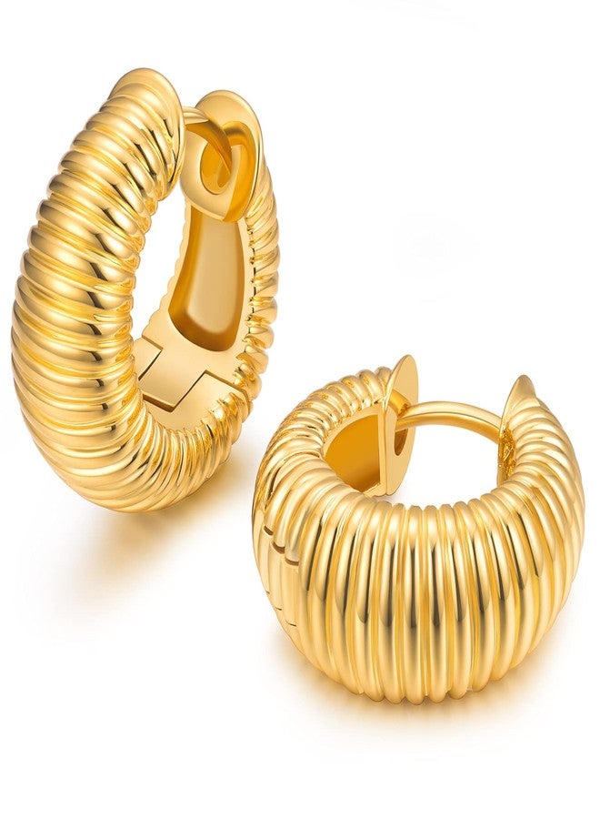 AllenCOCO Chunky Gold Hoop Earrings for Women, 18k Gold Plated Croissant Huggies, Delicate Everyday Jewelry, Hypoallergenic for Sensitive Ears - Image 1