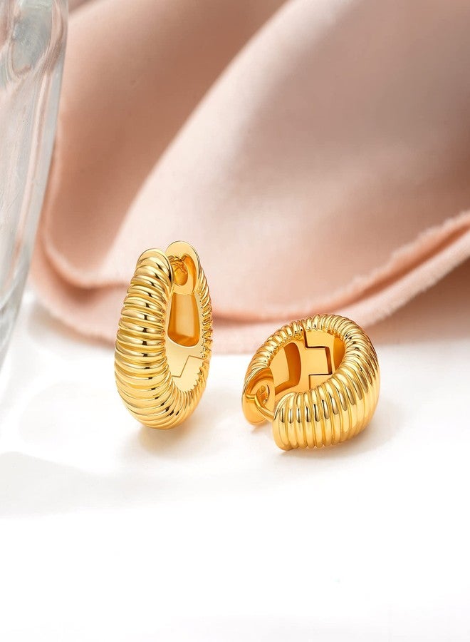 AllenCOCO Chunky Gold Hoop Earrings for Women, 18k Gold Plated Croissant Huggies, Delicate Everyday Jewelry, Hypoallergenic for Sensitive Ears - Image 4