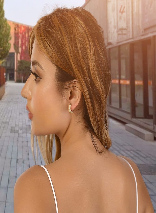 AllenCOCO Chunky Gold Hoop Earrings for Women, 18k Gold Plated Croissant Huggies, Delicate Everyday Jewelry, Hypoallergenic for Sensitive Ears - Image 2