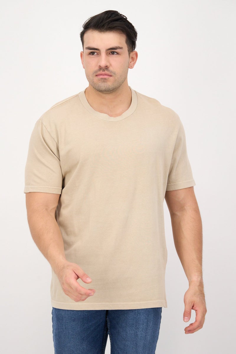 Original Paperbacks Men Crew Neck Short Sleeve Plain T-Shirt, Beige - Image 1