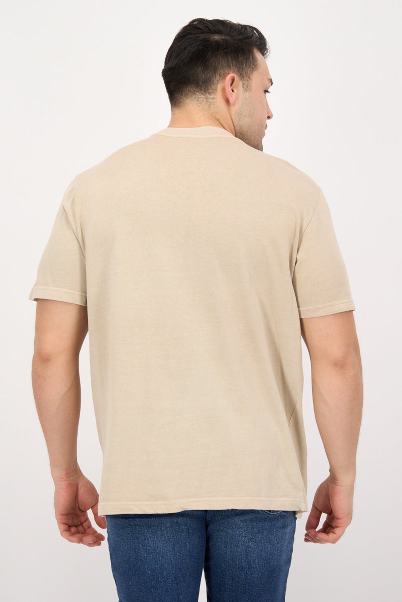 Original Paperbacks Men Crew Neck Short Sleeve Plain T-Shirt, Beige - Image 3