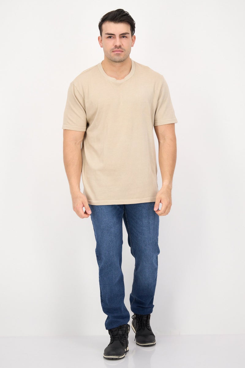 Original Paperbacks Men Crew Neck Short Sleeve Plain T-Shirt, Beige - Image 4