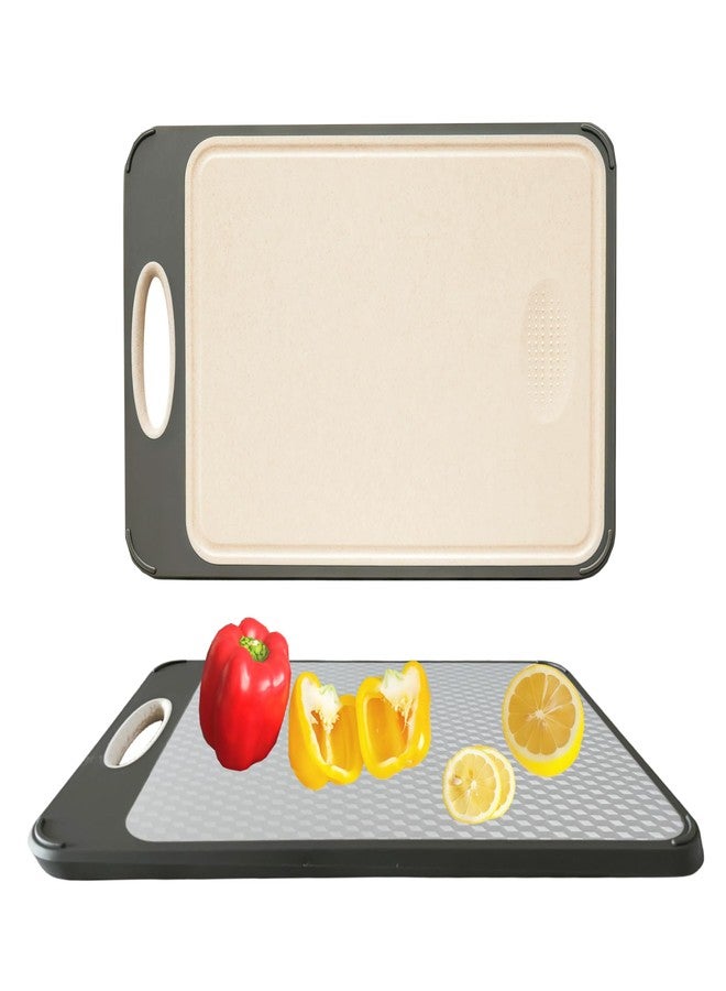 OVTHMT Double Sided Cutting Board with Handle, Metal, Stainless Steel, Wheat Straw, Kitchen Cutting Board, Non-Slip Border, Large Chopping Board, 3D Textured - Image 1