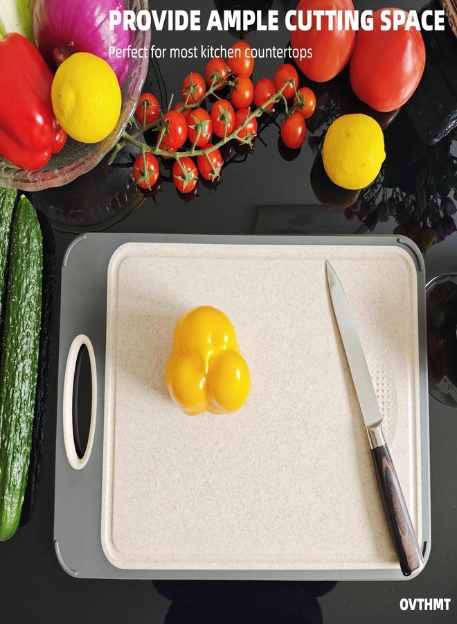 OVTHMT Double Sided Cutting Board with Handle, Metal, Stainless Steel, Wheat Straw, Kitchen Cutting Board, Non-Slip Border, Large Chopping Board, 3D Textured - Image 2