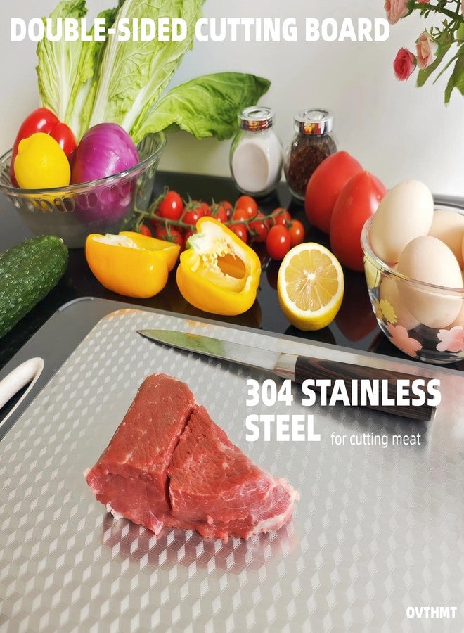 OVTHMT Double Sided Cutting Board with Handle, Metal, Stainless Steel, Wheat Straw, Kitchen Cutting Board, Non-Slip Border, Large Chopping Board, 3D Textured - Image 4