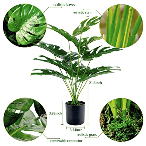 Toopify 19" Large Fake Plants Artificial Palm Tree in Pot for Indoor and Outdoor Home Office Decor - Image 2