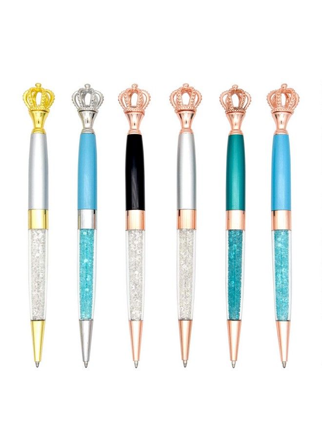 Gullor 6 Pcs Gel Ink Roller Ball Pen Ballpoint Pen Crown Crystal Metal Pens Multicolor C - Image 1
