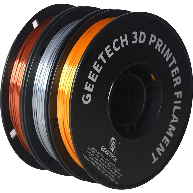 Geeetech Bundle Silk PLA Filament 1.75mm for 3D Printer, Metal-Like Shiny 3D Filament, 3 Spools Pack, 0.5kg/Spool, Dimensional Accuracy +/- 0.02 mm, Metallic Silver+Copper+Gold - Image 1