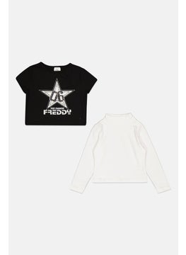 Kids Girl 2 Pcs  High Neck Long Sleeves Brand Logo Top, Black