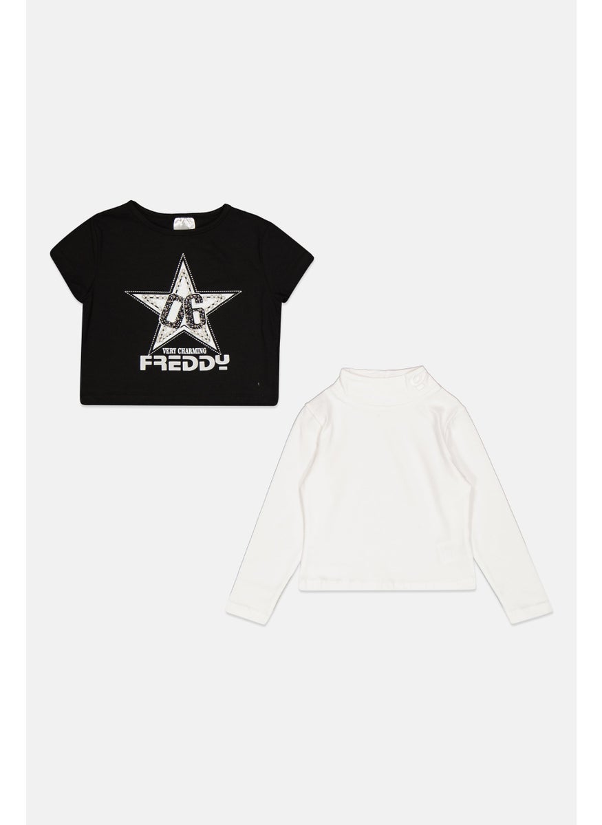 FREDDY - Kids Girl 2 Pcs  High Neck Long Sleeves Brand Logo Top, Black - Image 1