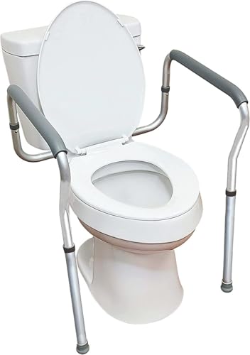 Carex Toilet Safety Rails Adjustable and Detachable Toilet Safety Frame with Handles for Elderly Handicap or Disabled HeavyDuty NonSlip Bathroom Grab Bar with Padded Handles and Aluminum Frame