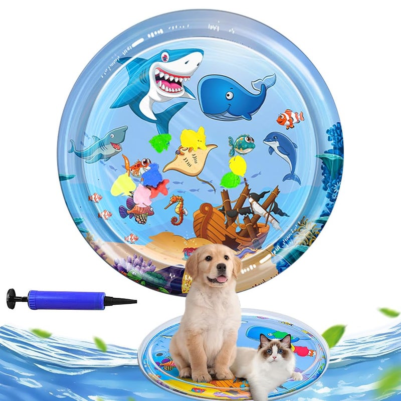 Qpets® ® Cat Water Bed Mat, Summer Cooling Pet Bed with Air Pump, Anti-Scratch Thicken PVC, Built-In Fish Ornaments for Interactive Toy Play for Indoor/Outdoor (Repair Subsidy) - Image 1