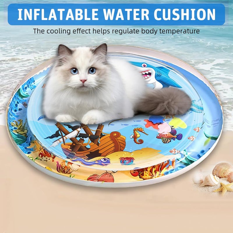 Qpets® ® Cat Water Bed Mat, Summer Cooling Pet Bed with Air Pump, Anti-Scratch Thicken PVC, Built-In Fish Ornaments for Interactive Toy Play for Indoor/Outdoor (Repair Subsidy) - Image 5