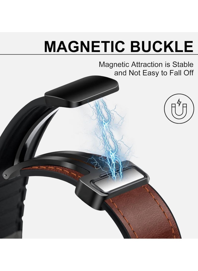Magnetic Leather Bands Compatible with Apple Watch 49mm 46mm 45mm 44mm 42mm(Series 3/2/1) for Men Women, Genuine Leather with Magnetic Buckle for iWatch Ultra 1/2 Series SE/10/9/8/7/6/5/4/3,Deep Brown