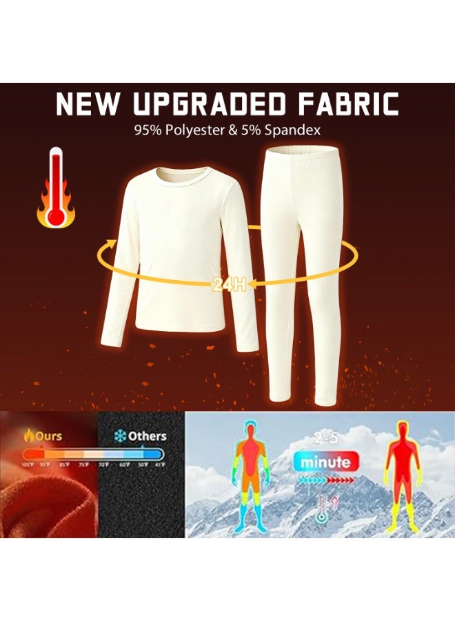 ناكسي فلاي طقم ملابس داخلية حرارية للأطفال، داخلي مصنوع من الفليس الناعم الخفيف الوزن، ملابس داخلية حرارية للأطفال الصغار، طبقات أساسية للأطفال للتزلج، طقم ملابس داخلية حرارية للأولاد والبنات (بيج) - Image 5