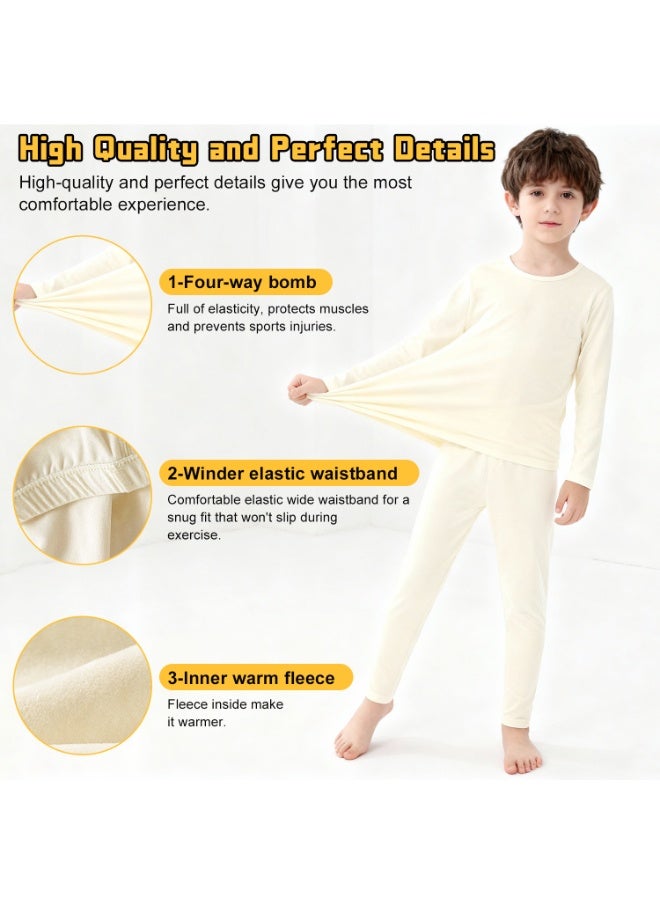 ناكسي فلاي طقم ملابس داخلية حرارية للأطفال، داخلي مصنوع من الفليس الناعم الخفيف الوزن، ملابس داخلية حرارية للأطفال الصغار، طبقات أساسية للأطفال للتزلج، طقم ملابس داخلية حرارية للأولاد والبنات (بيج) - Image 3