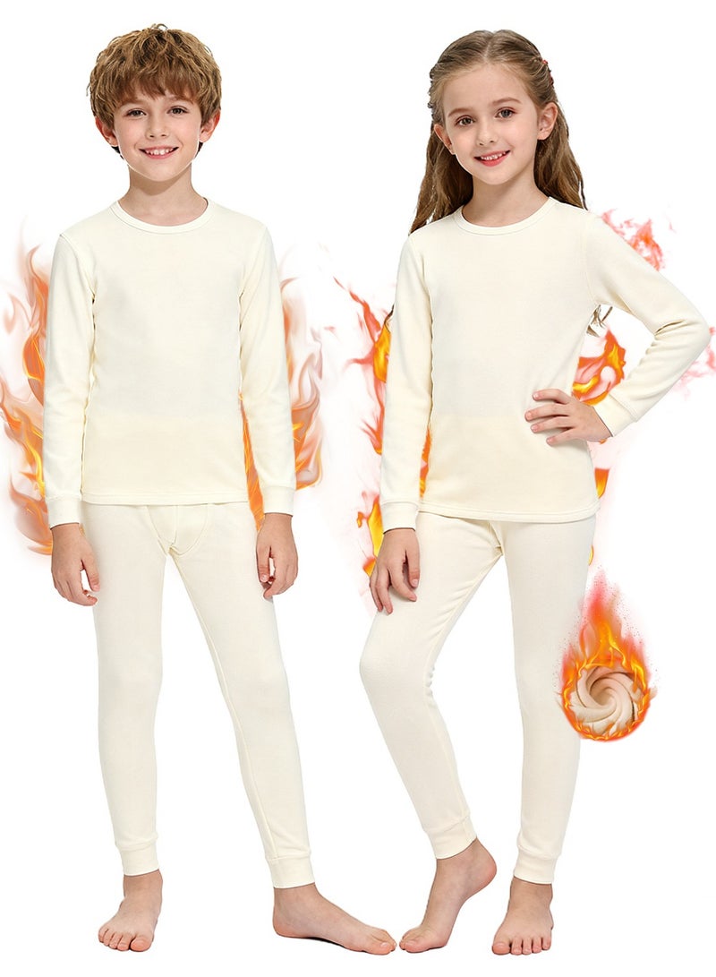 ناكسي فلاي طقم ملابس داخلية حرارية للأطفال، داخلي مصنوع من الفليس الناعم الخفيف الوزن، ملابس داخلية حرارية للأطفال الصغار، طبقات أساسية للأطفال للتزلج، طقم ملابس داخلية حرارية للأولاد والبنات (بيج) - Image 1