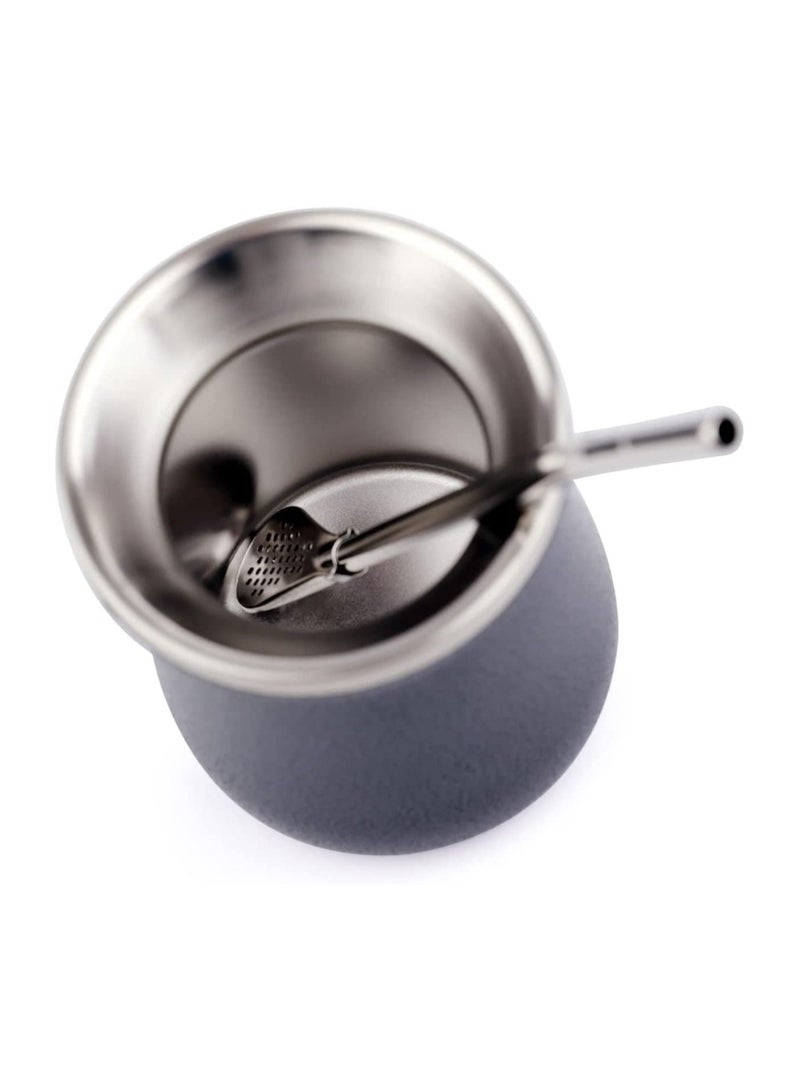 إكسفور كوب شاي يربا ماتي بسعة 8 أونصات من الفولاذ المقاوم للصدأ والرخام الأسود مزدوج الجدران سهل الغسل كوب عازل منزلي لشرب يربا ماتي يشتمل على قش بومبيلا - Image 3