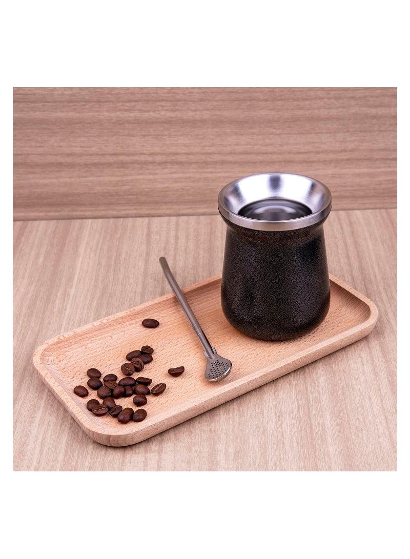 إكسفور كوب شاي يربا ماتي بسعة 8 أونصات من الفولاذ المقاوم للصدأ والرخام الأسود مزدوج الجدران سهل الغسل كوب عازل منزلي لشرب يربا ماتي يشتمل على قش بومبيلا - Image 5