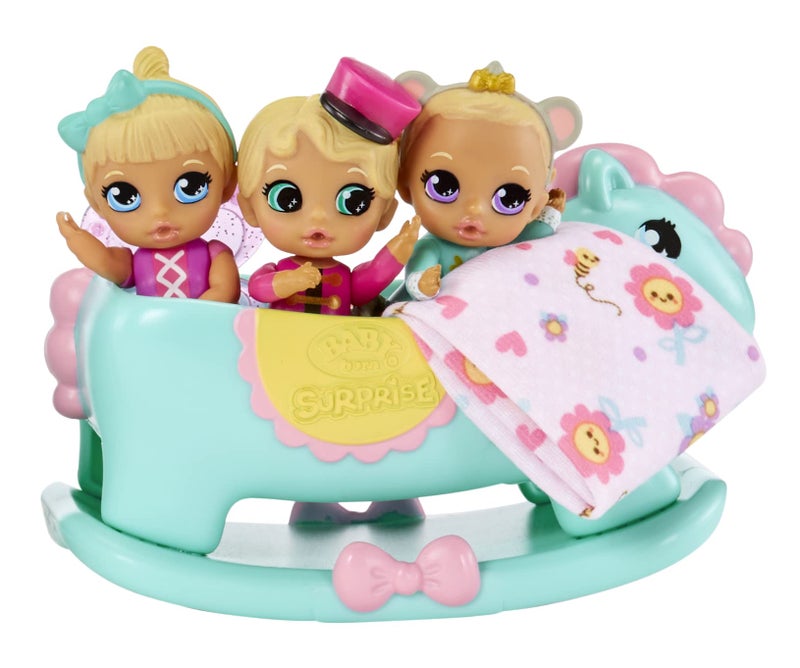 Baby Born Surprise Mini Babies 2.25" – Unwrap Surprise Twins or Triplets Collectible Baby Dolls with Soft Swaddle, Blanket, Rocking Horse, Age 3+, Multicolor (918537) - Image 1