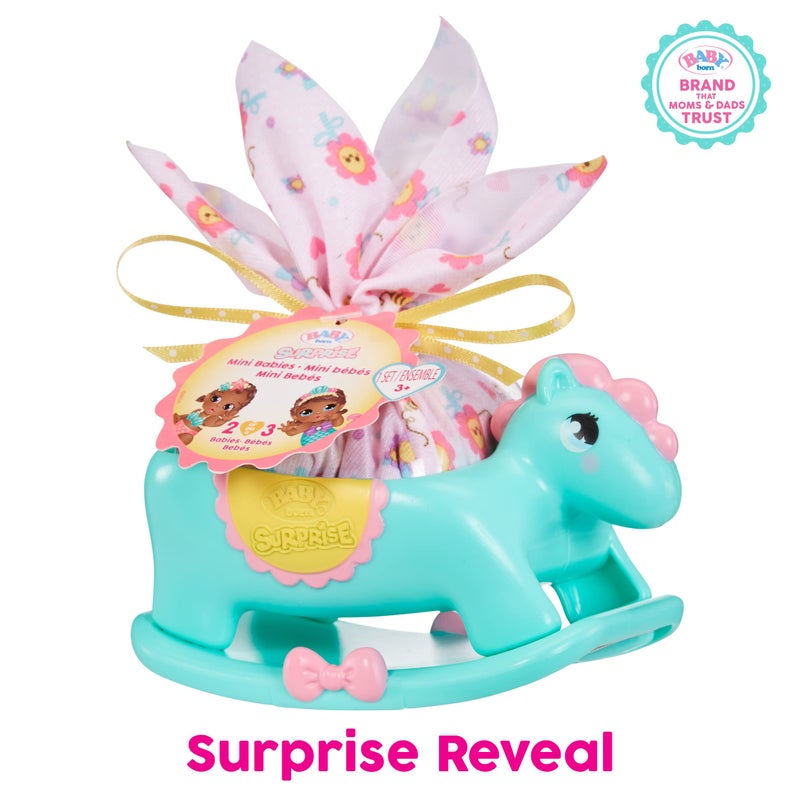 Baby Born Surprise Mini Babies 2.25" – Unwrap Surprise Twins or Triplets Collectible Baby Dolls with Soft Swaddle, Blanket, Rocking Horse, Age 3+, Multicolor (918537) - Image 2