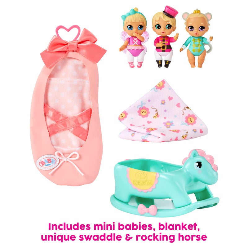 Baby Born Surprise Mini Babies 2.25" – Unwrap Surprise Twins or Triplets Collectible Baby Dolls with Soft Swaddle, Blanket, Rocking Horse, Age 3+, Multicolor (918537) - Image 4