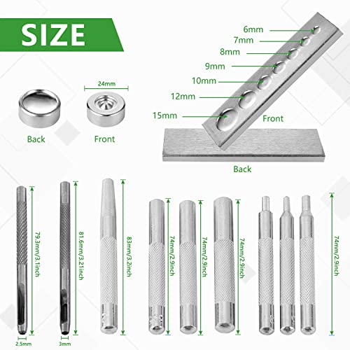 MIATTCLD 11pcs Punch Tool Punch Snap Kit, Leather Craft Snap Fastener Setter Rivet Setting Round Hole Punch Die Tools for Punch Hole and Install Rivet Button (Rivet Setter with Base) - Image 2