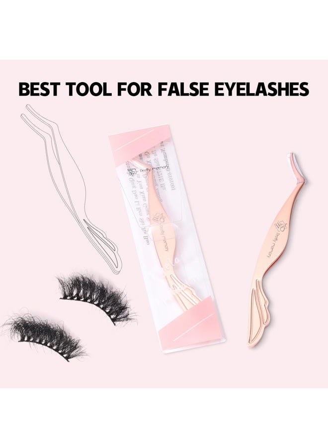 Pretty memory Eyelash Applicator Tool DIY Cluster Lash Tweezers Curved Eyelash Tweezers for Easy Lash Application and Removal, Rose Gold - Image 3