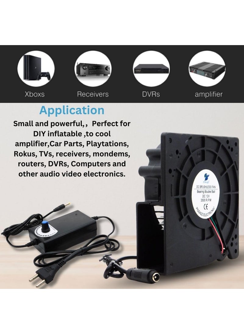 PGSA2Z PGSA2Z 120mm x 32mm Blower Centrifugal Fan 110V 220V AC Powered Fan with Speed Controller 4V to 12V DC Dual Ball High Airflow for Receiver DVR Xbox Modem AV Cabinet Cooling  - Image 5