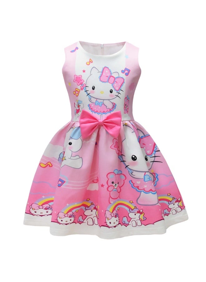 Hello Kitty Printed Dress Multiple Sizes Cute Cartoon Round Neck Sundress Soft Breathable Loose Fit Casual Fashion Dress for Fans Daily Outfit - Image 1