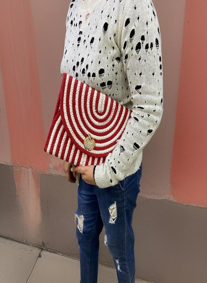 Rosslyn Jute Cotton Handicraft Casual and Stylish Handknitted Jute Handbag For Women Handheld Bags - Maroon - Image 2