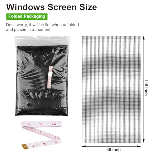 Ouskr Replacement Window Screens, 48X118 Inch Durable Window Screen Mesh for Patio Porch Door Windows, DIY Adjustable Fiberglass Screen Repair Kit Sliding Net Roll Pet, Black by Ouskr - Image 2