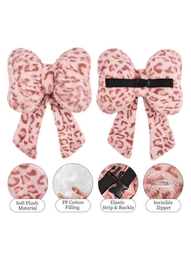 iHUFeather 2 Pack Bow Car Headrest Pillow Comfortable Soft Plush Head Rest Cushion, Neck Pillow for Driving Office Use and Car Interior Decoration (Pink Leopard) - Image 5
