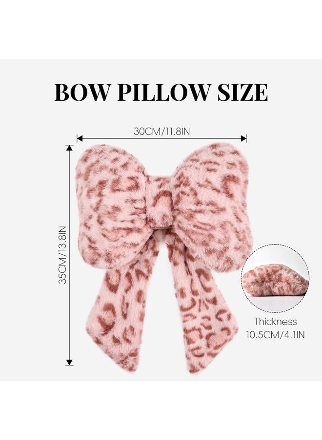 iHUFeather 2 Pack Bow Car Headrest Pillow Comfortable Soft Plush Head Rest Cushion, Neck Pillow for Driving Office Use and Car Interior Decoration (Pink Leopard) - Image 2