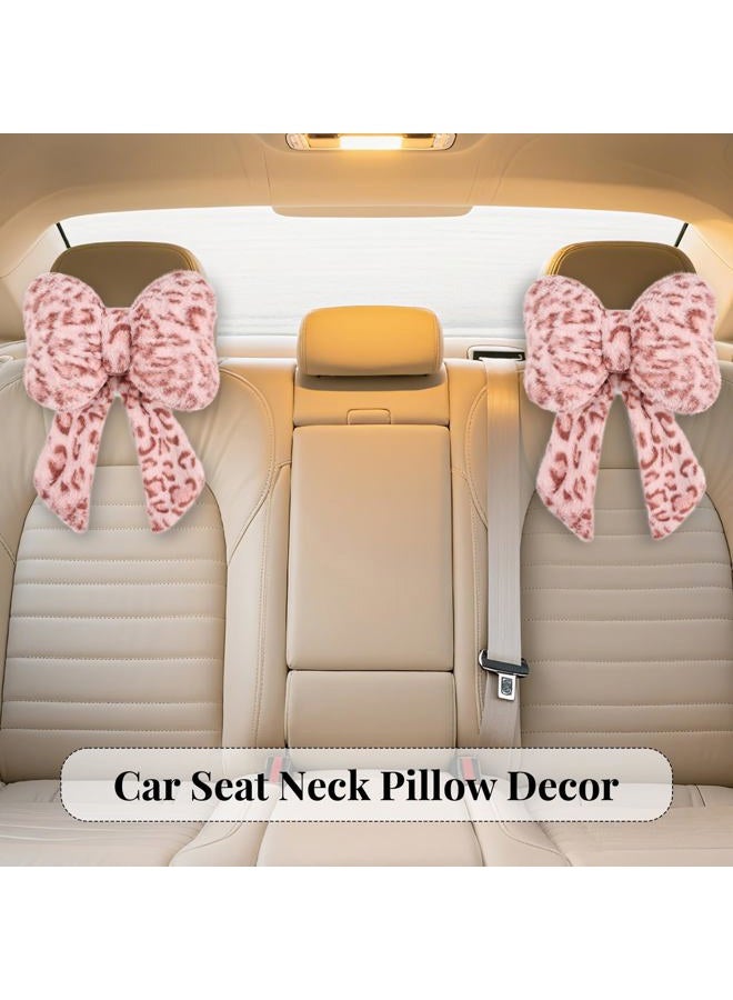 iHUFeather 2 Pack Bow Car Headrest Pillow Comfortable Soft Plush Head Rest Cushion, Neck Pillow for Driving Office Use and Car Interior Decoration (Pink Leopard) - Image 4