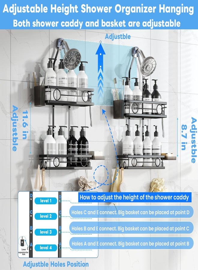 Dotpilgo Adjustable Shower Caddy Hanging Rustproof Large-Capacity Bathroom Organizer Shower Racks with Hooks for Razor Bathroom Organizers and Storage - Image 5