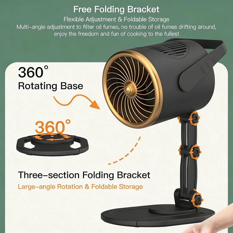 TOPINCN Desktop Range Hood, 3 Speed High Suction Foldable Exhaust Fan with Charcoal Filter, Portable Smoke Absorber for Indoor BBQ Hotpot Camping Table Cooking - Image 4