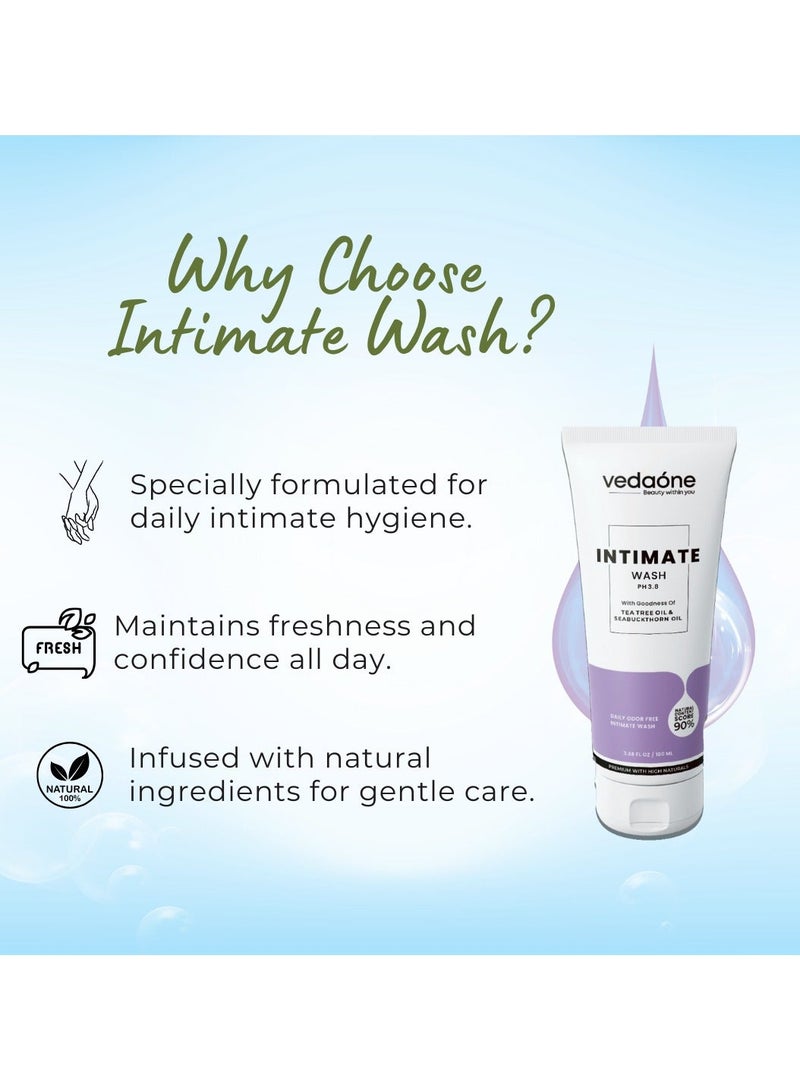 VedaOne Intimate Wash pH 3.8 with Lactic Acid | 100 ML | Enriched with Tea Tree Oil & Seabuckthorn Oil | Prevents Itching, Irritation & Bad Odor | Maintains pH Balance | Intimate Hygiene Wash - Image 2