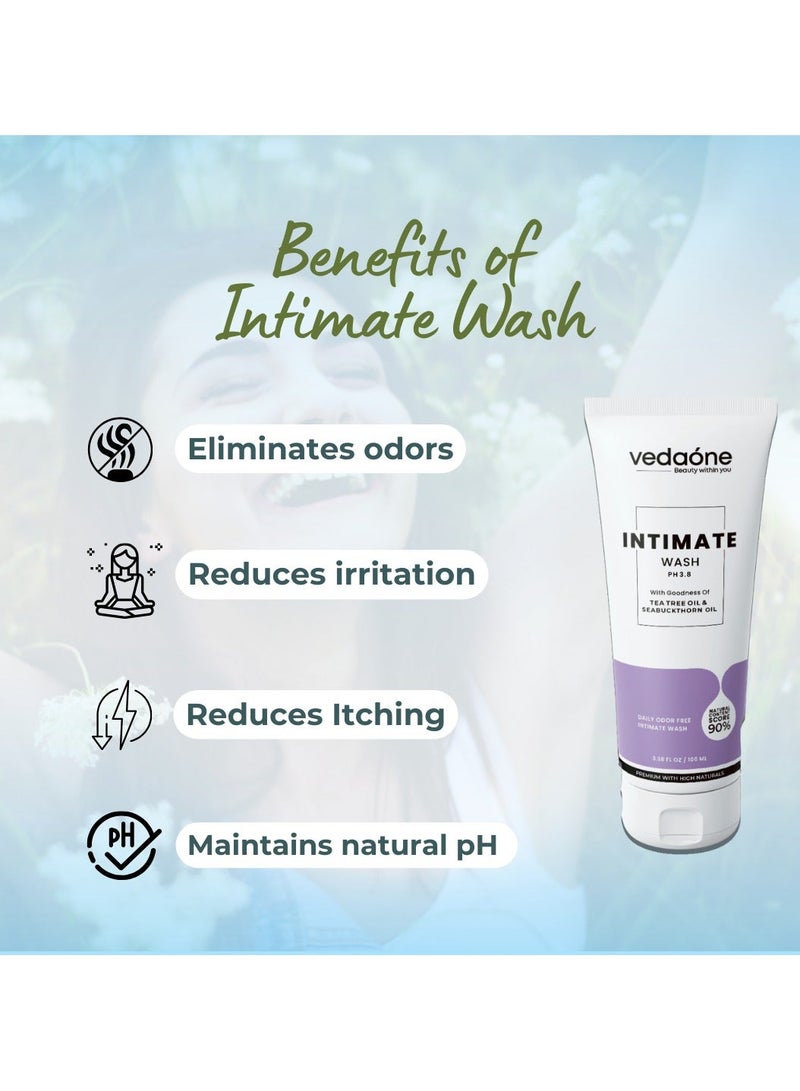 VedaOne Intimate Wash pH 3.8 with Lactic Acid | 100 ML | Enriched with Tea Tree Oil & Seabuckthorn Oil | Prevents Itching, Irritation & Bad Odor | Maintains pH Balance | Intimate Hygiene Wash - Image 3