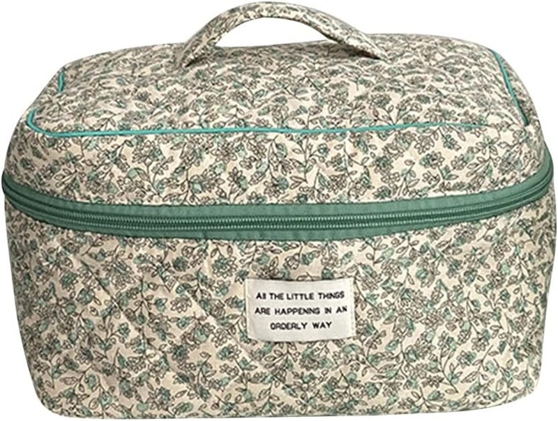 Juoxeepy Cotton Makeup Bag Large Travel Cosmetic Bag Quilted Cosmetic Pouch Coquette Aesthetic Floral Toiletry Bag - Image 1