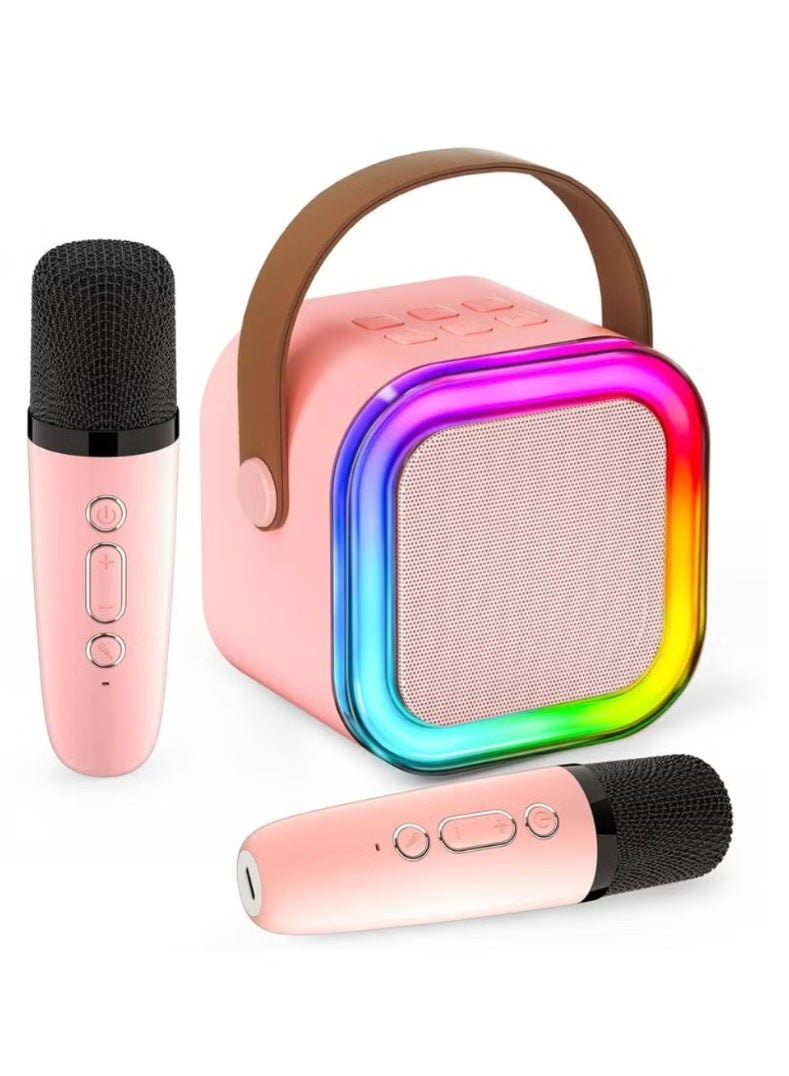 Mini Karaoke Machine with 2 Microphones  Portable Bluetooth Speaker with Voice Effects & LED Lights - Image 1