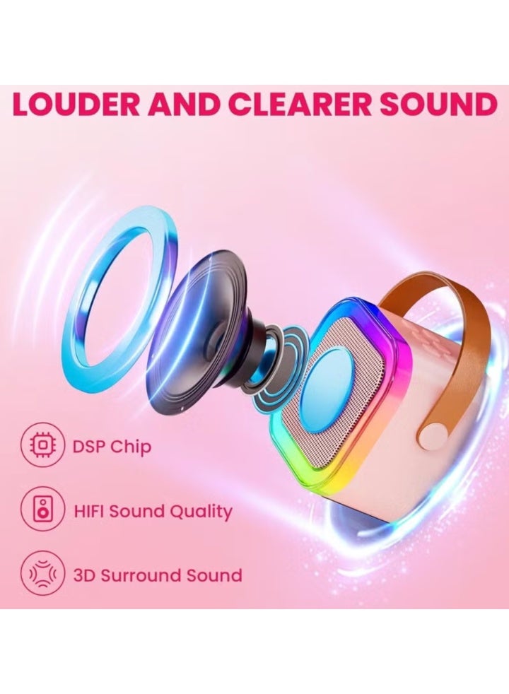 Mini Karaoke Machine with 2 Microphones  Portable Bluetooth Speaker with Voice Effects & LED Lights - Image 3