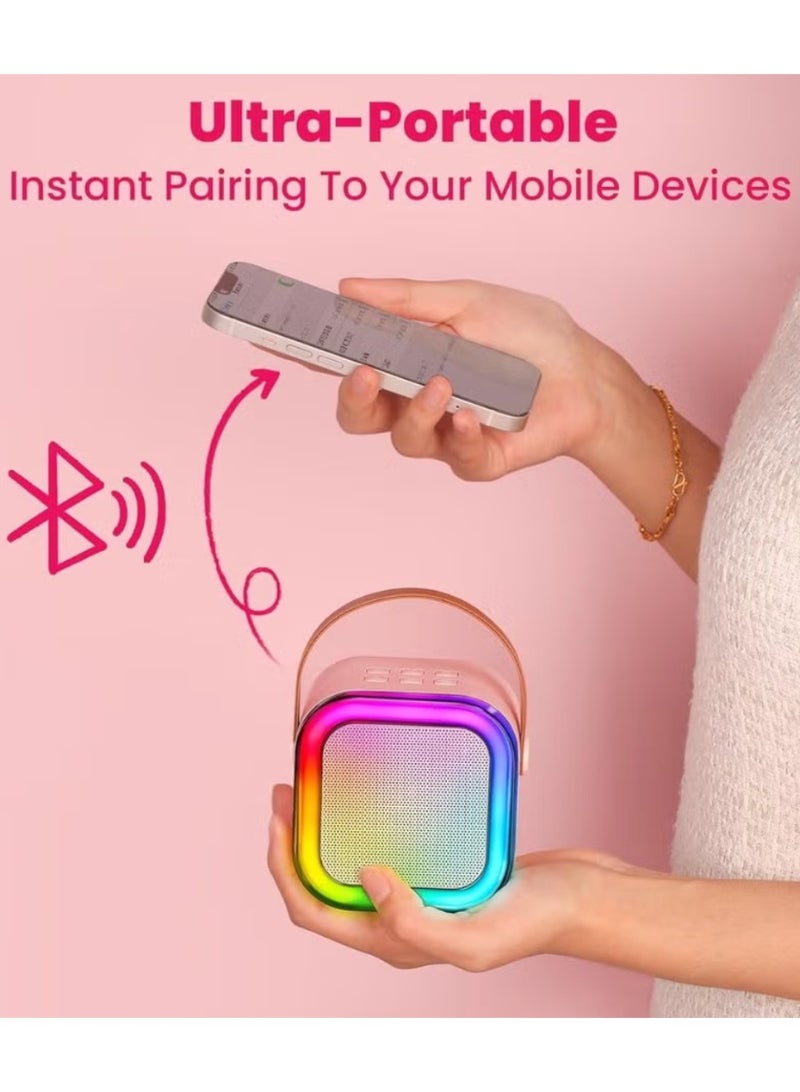 Mini Karaoke Machine with 2 Microphones  Portable Bluetooth Speaker with Voice Effects & LED Lights - Image 4