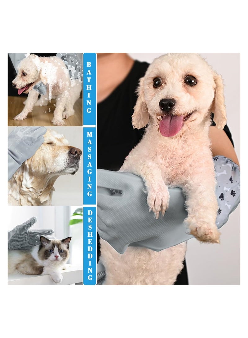 High Density Pet Grooming Gloves for Dogs and Cats Heat Resistant Silicone Five Finger Design for Bathing and Massaging Grey - Image 4