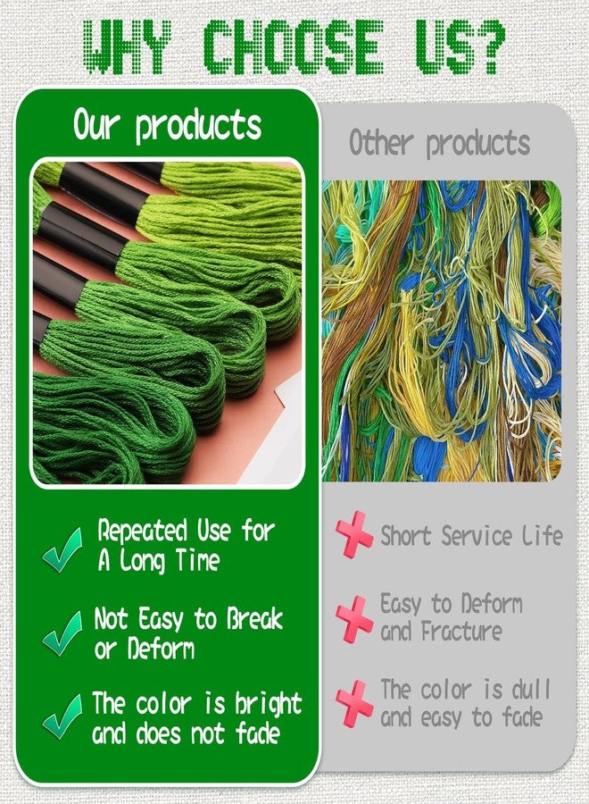 Dercuy 25 Skeins Green Series Cross Floss Stitch Thread, 8m Cotton Embroidery Floss Set with Plastic Bobbins & Needle - Image 5