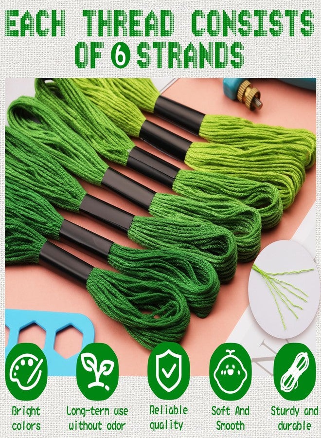 Dercuy 25 Skeins Green Series Cross Floss Stitch Thread, 8m Cotton Embroidery Floss Set with Plastic Bobbins & Needle - Image 3
