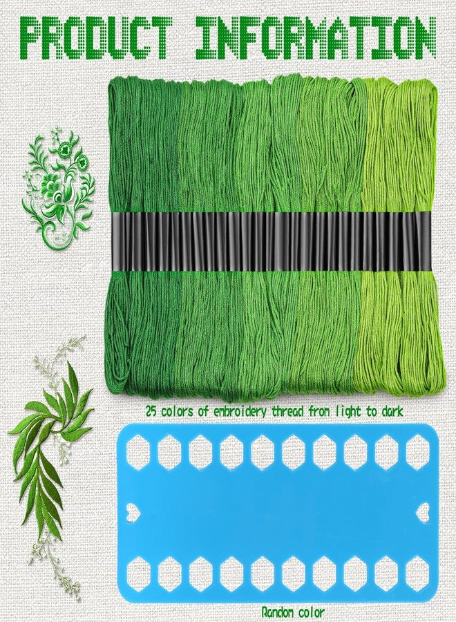 Dercuy 25 Skeins Green Series Cross Floss Stitch Thread, 8m Cotton Embroidery Floss Set with Plastic Bobbins & Needle - Image 4